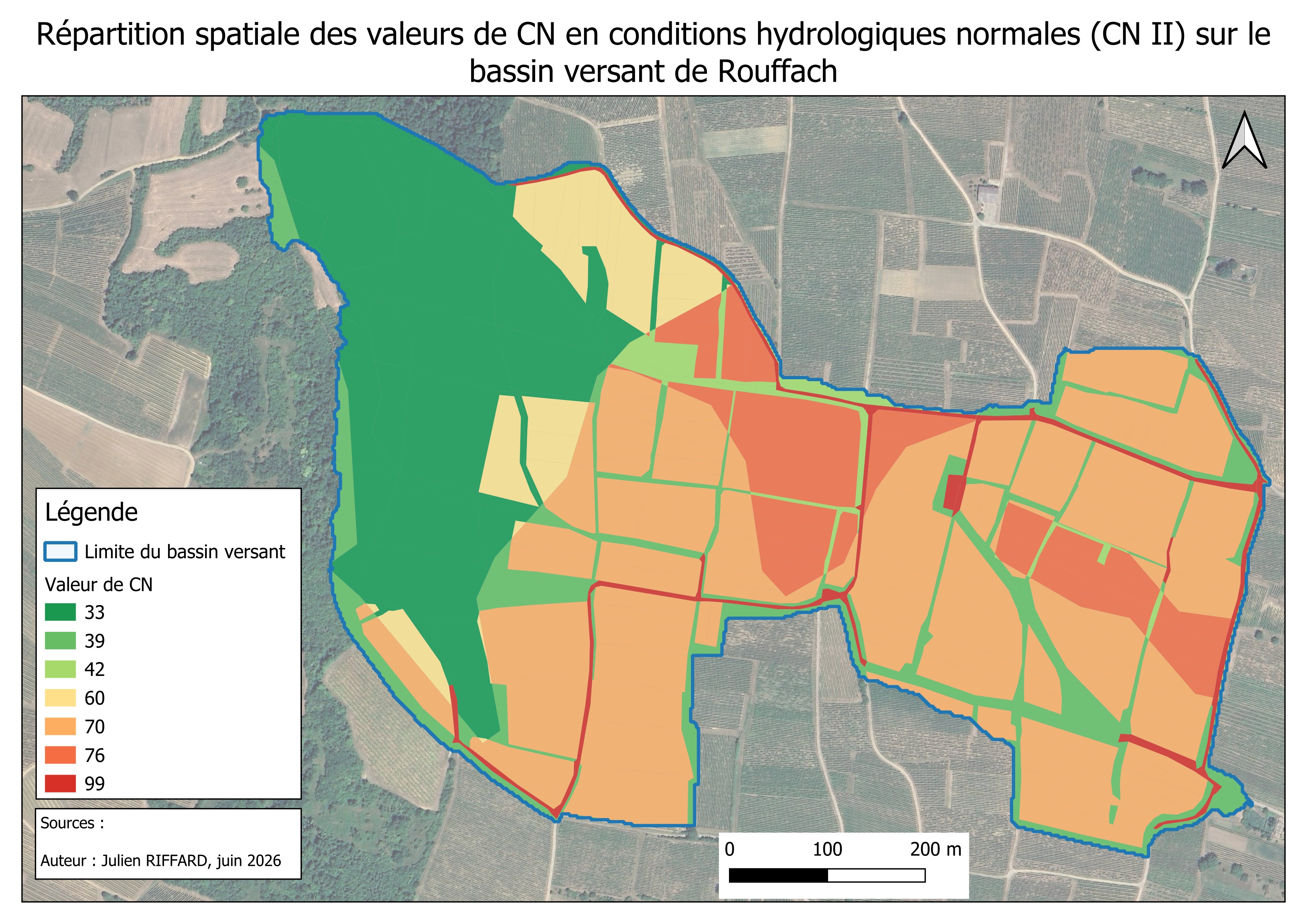 Carte des numéros de courbe - Bassin versant de Rouffach